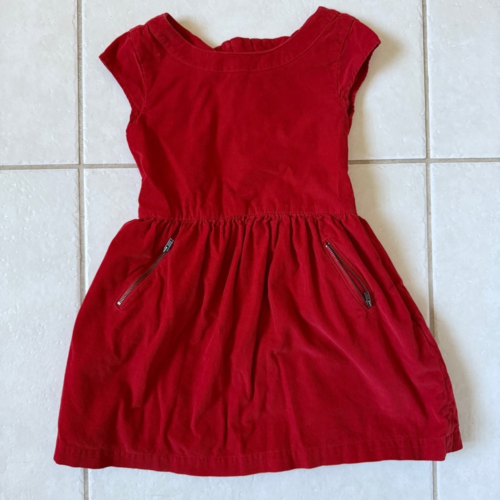 Red Corduroy Short Sleeve Dress Zipper Pockets Gap Kids size small 6-7